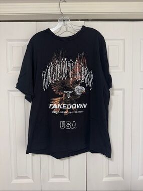Black Graphic Short Sleeve Tee with Eagle Print - Takedown USA